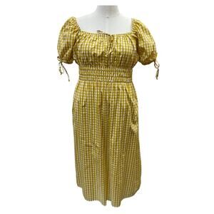 NWT Faithfull the Brand Flora Midi Dress Yellow Mari Check Print Women's Size 12